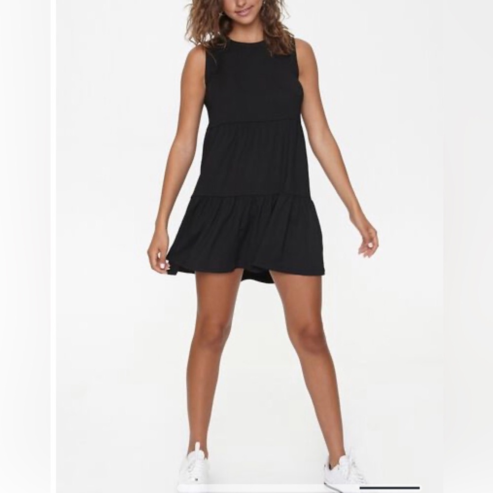 FOREVER 21 Tiered Sleeveless Black Mini Dress Size S